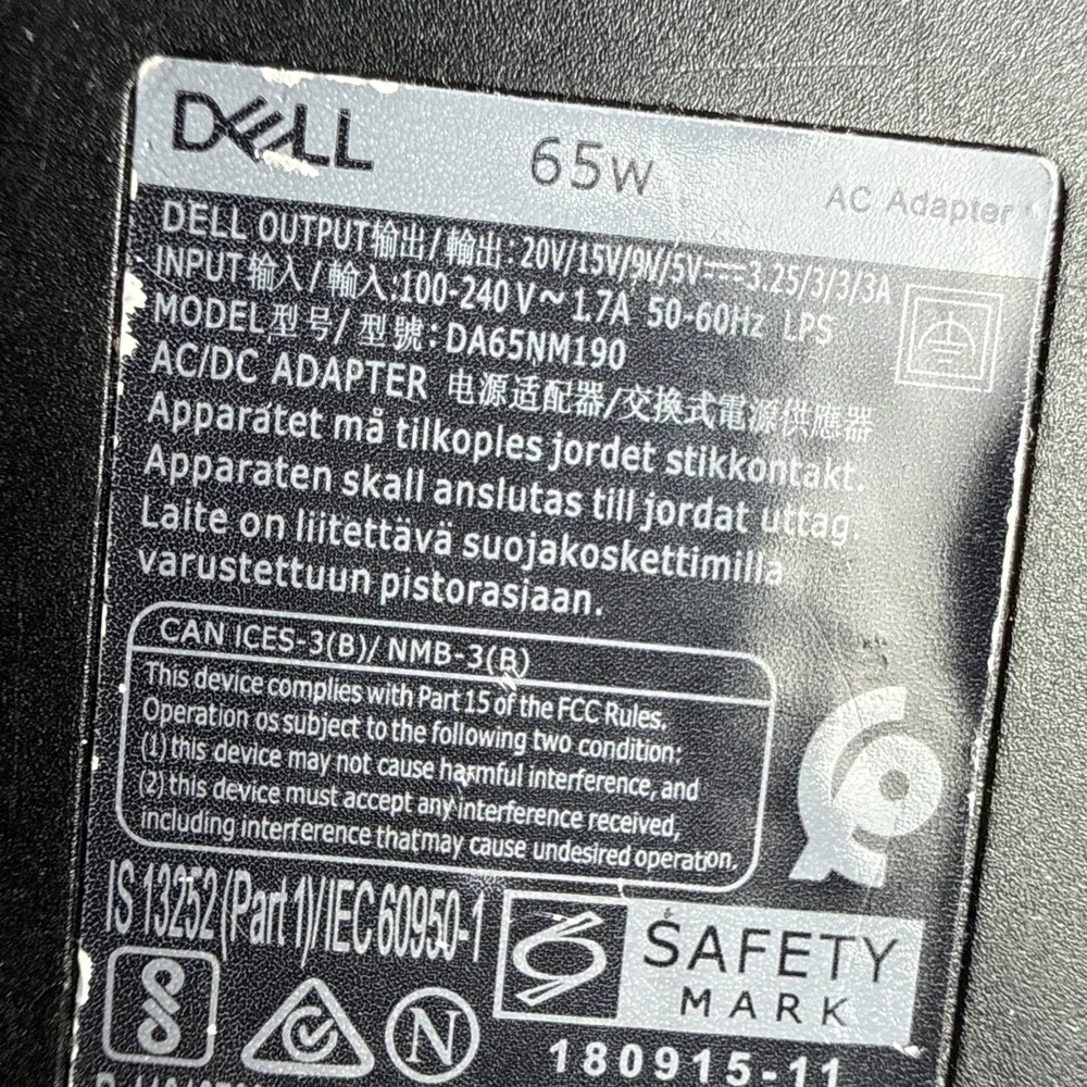 2WDR5 DA65NM190 Genuine Dell 65W Watt USB-C Type C AC Power Adapter Charger